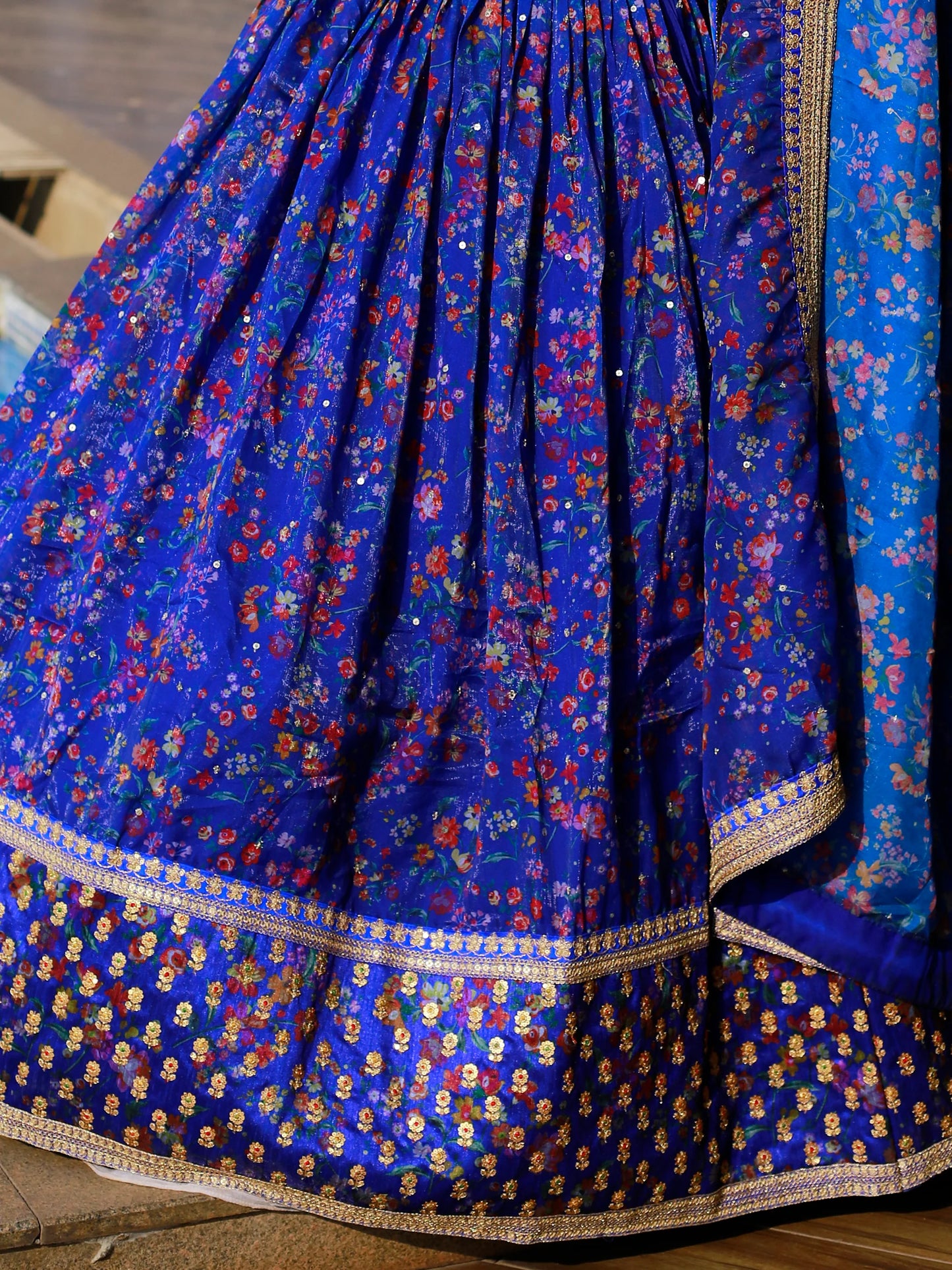 Trending blue multi embroidery designer lehenga for festival.