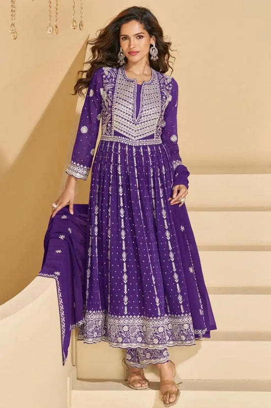 Indian Traditional Look Purple Palazzo Suit 