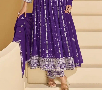 Purple Georgette Palazzo Suit for Women  Elegant Ethnic Wear