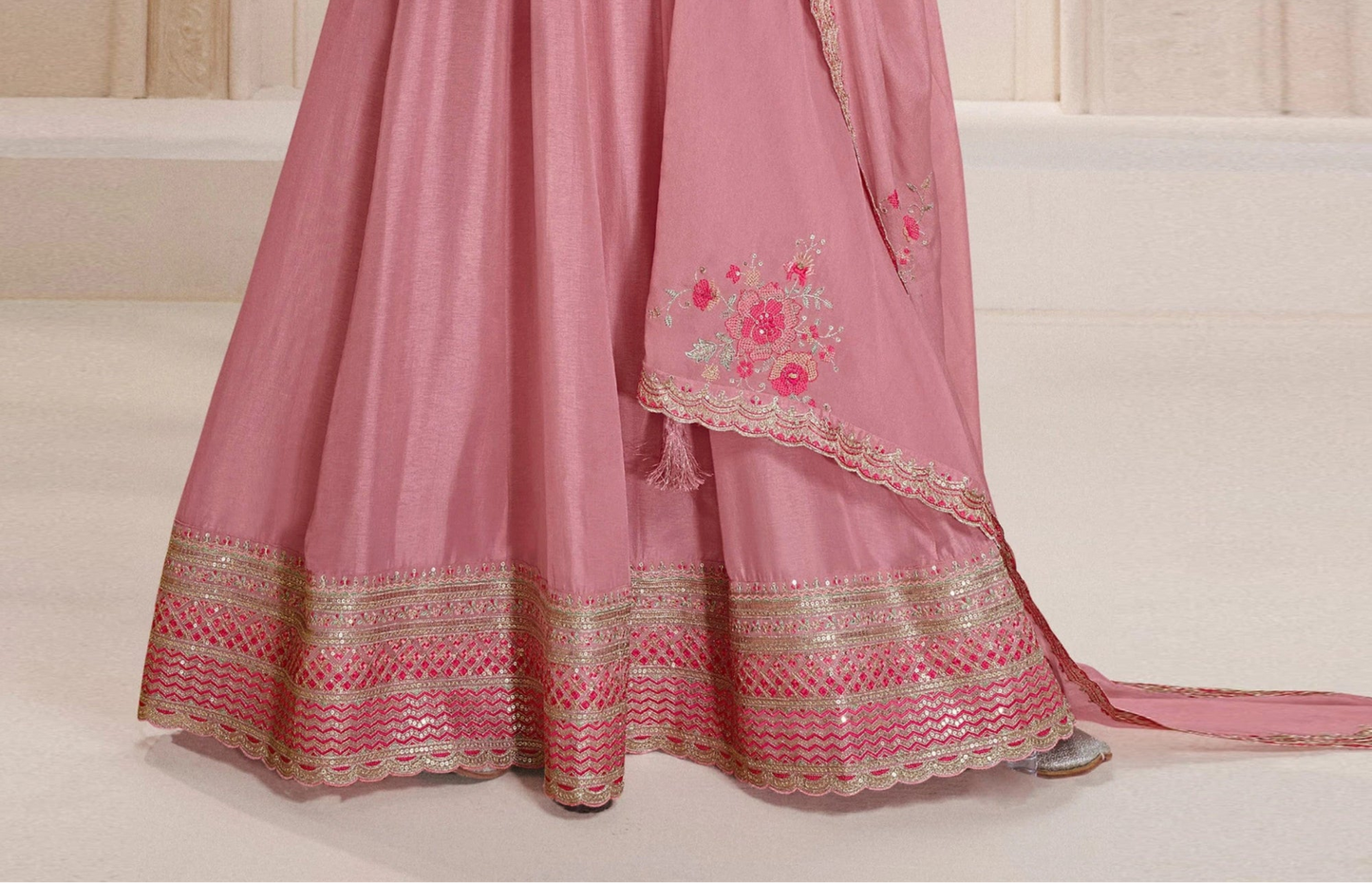  Pink Anarkali Long Gown Georgette Embroidery Worked With Dupatta For Her
