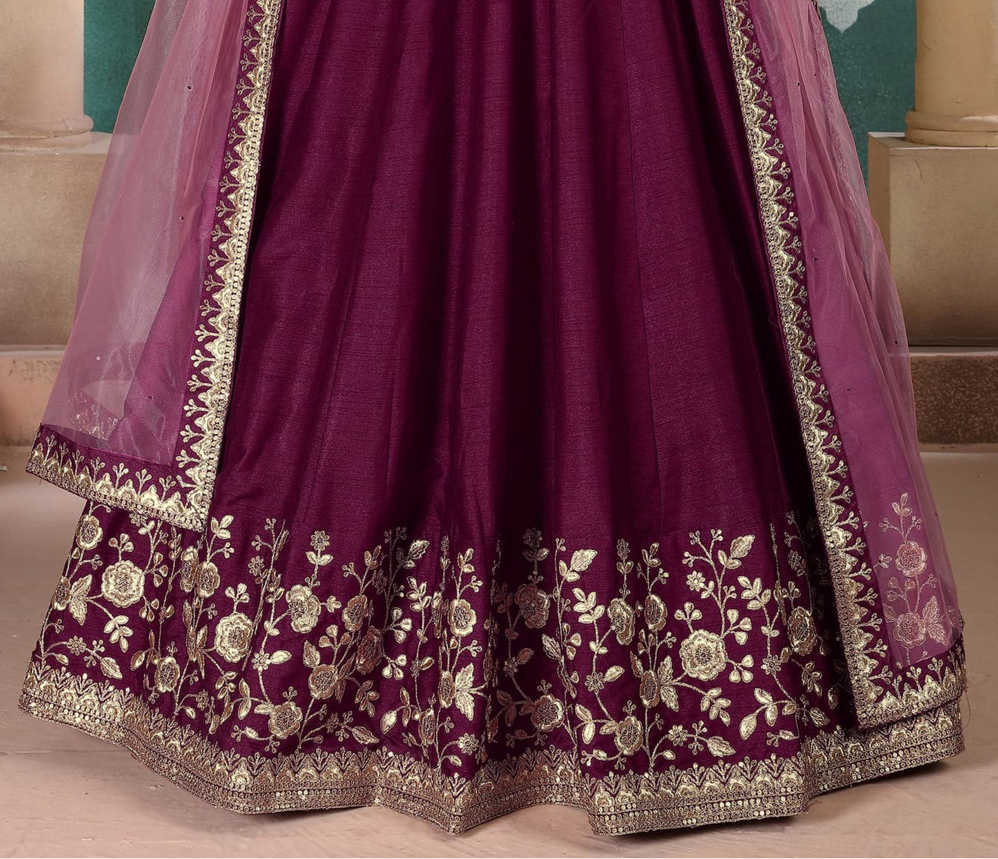 Beautiful Wine Stylish Anarkali Party Wear Dupatta Gown Dresses