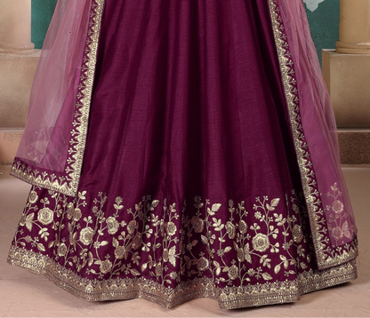 Beautiful Wine Stylish Anarkali Party Wear Dupatta Gown Dresses