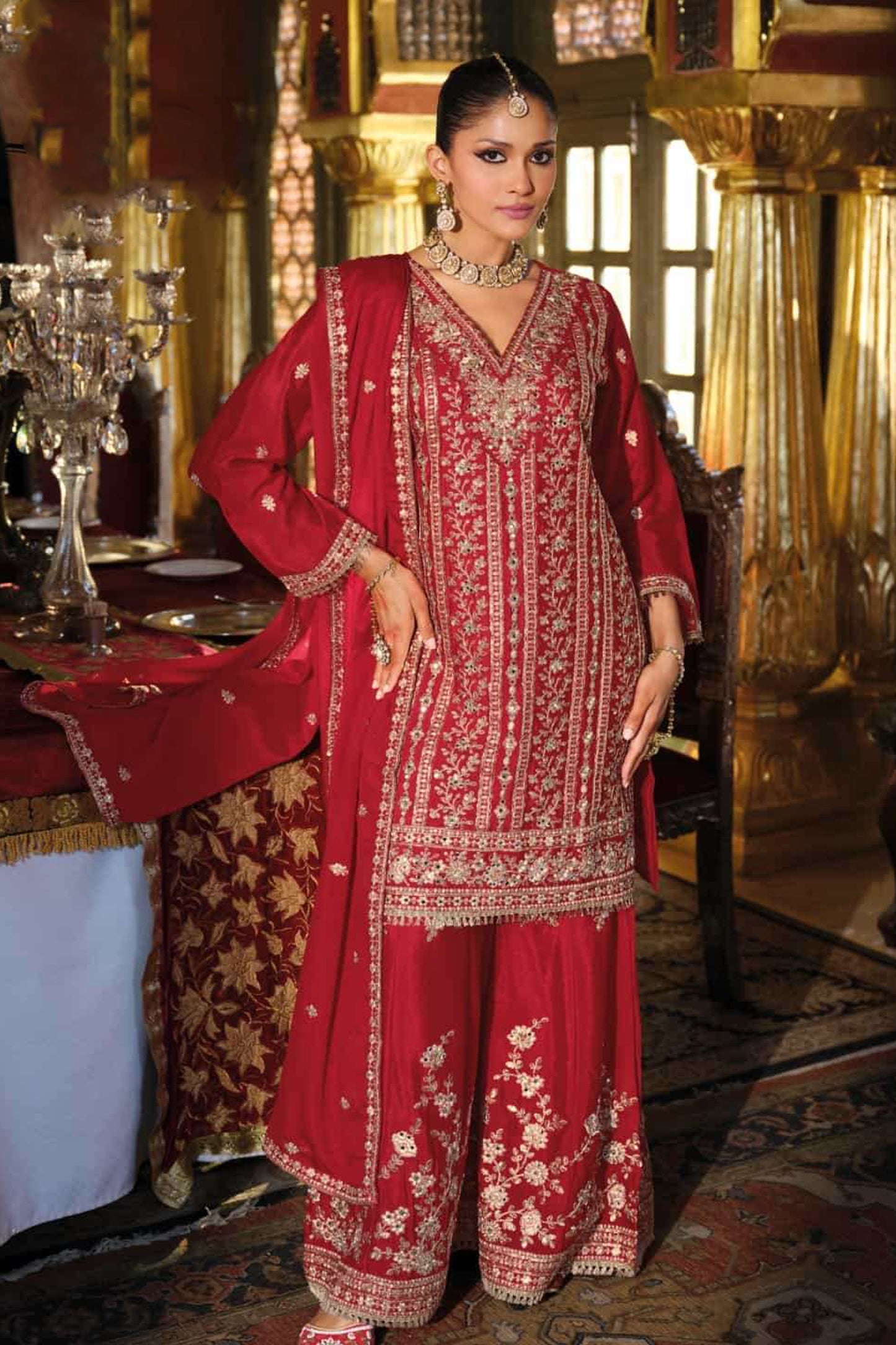 red sharara suit in festive occasions