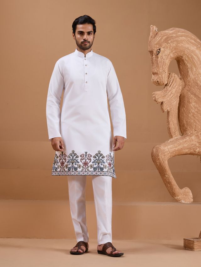 viscose silk kurta pajama with thread embroidery
