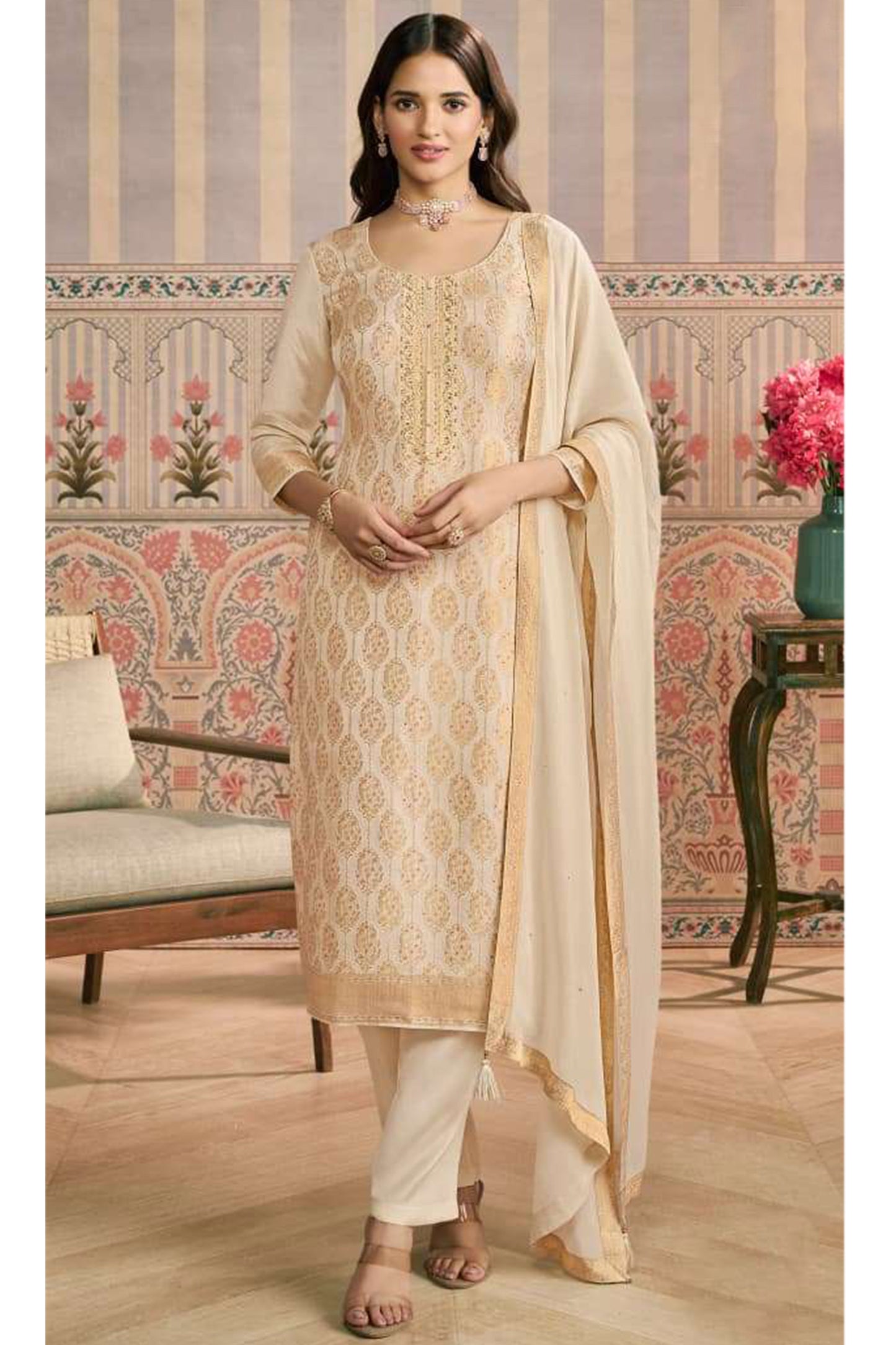 Sangeet wear beige salwar kameez full look
