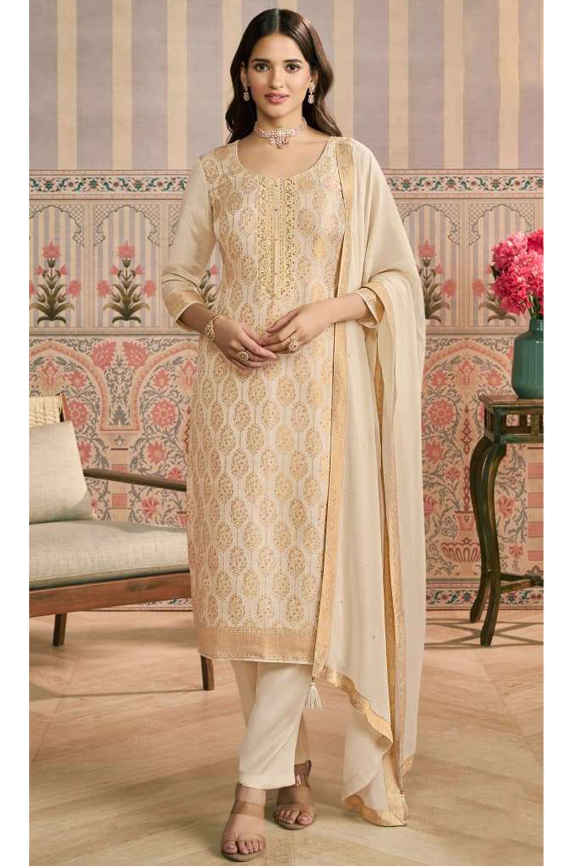 Sangeet wear beige salwar kameez full look