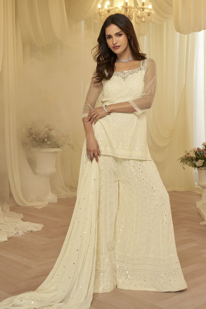Indian wedding clothing for women in cream sharara style