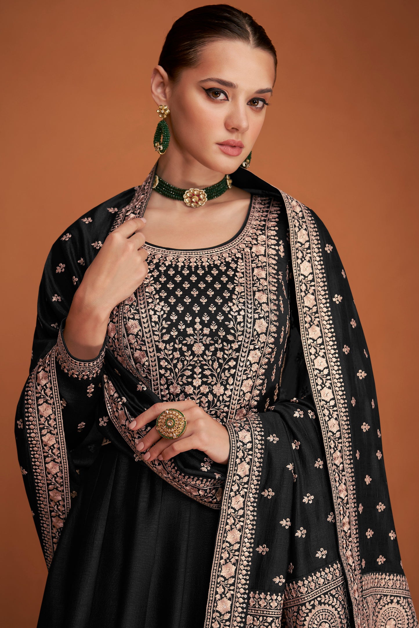 Heavy Embroidery Worked Full Flared Anarkali Gown for USA Girl's Online