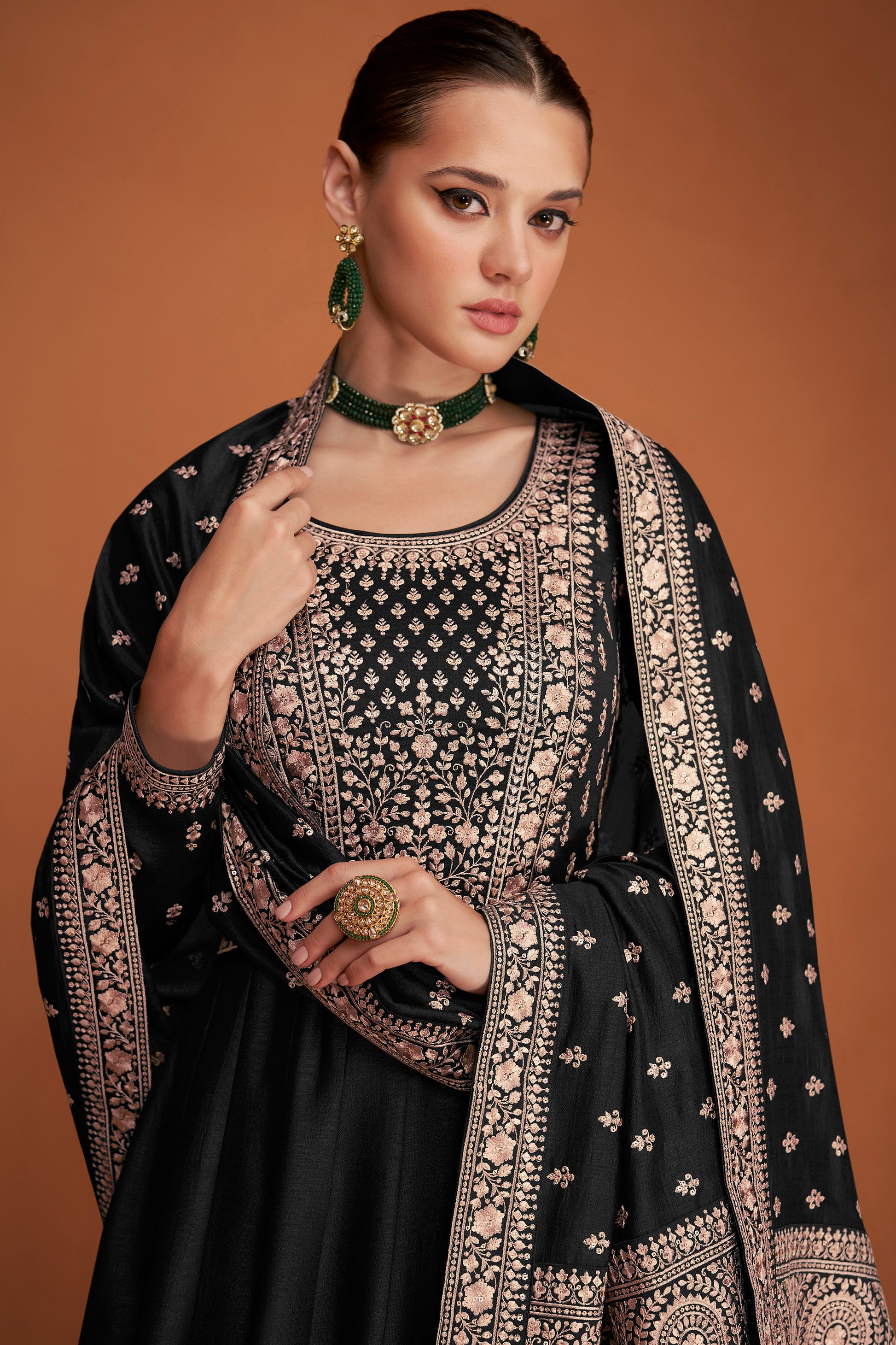 Heavy Embroidery Worked Full Flared Anarkali Gown for USA Girl's Online