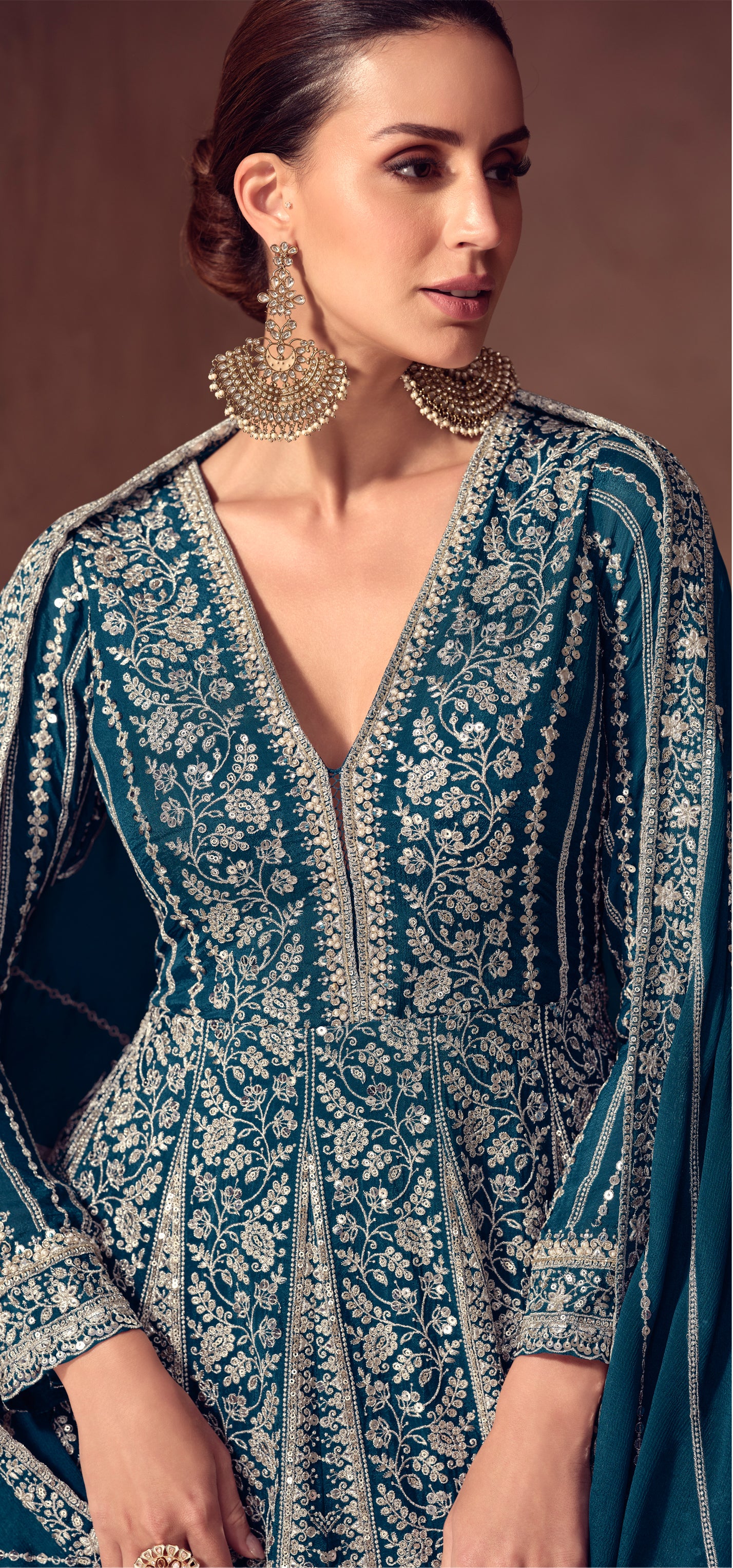 Dark Blue Anarkali Gown With Heavy Embroidery Work Pakistani Eid Party Wear and Festival