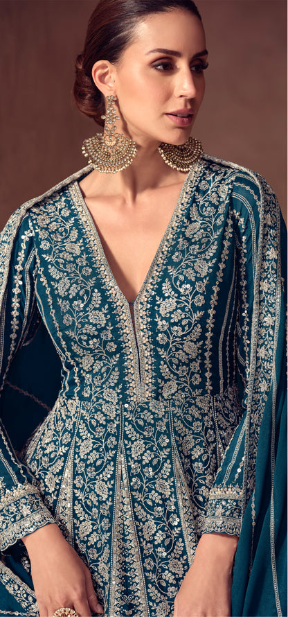 Dark Blue Anarkali Gown With Heavy Embroidery Work Pakistani Eid Party Wear and Festival