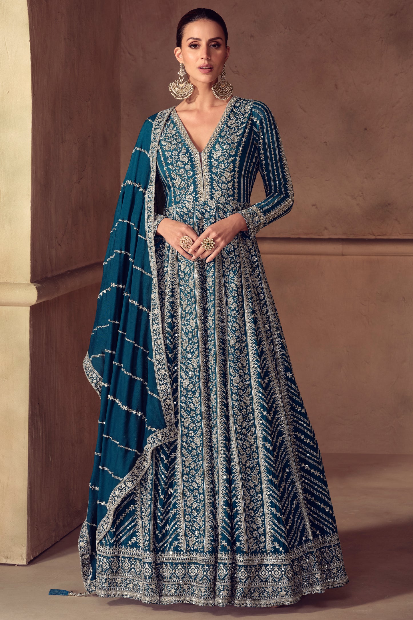 Dark Blue Embroidery Anarkali Suit Idel For Her
