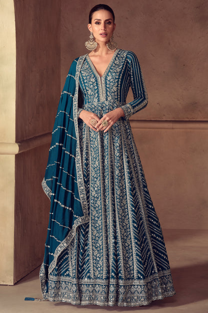 Dark Blue Embroidery Anarkali Suit Idel For Her