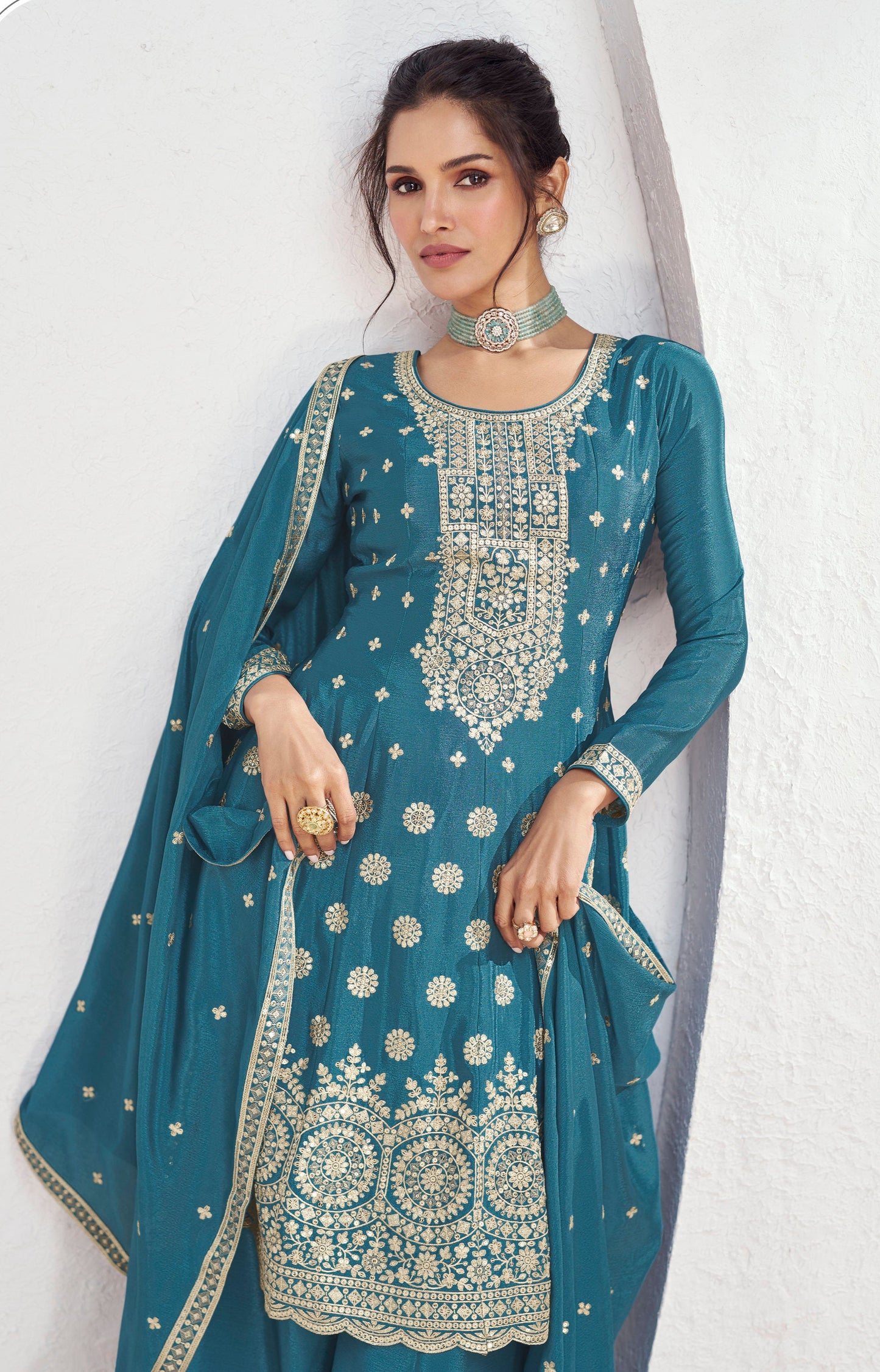 Teal Blue Salwar Kameez Plazzo Dress For Wedding Reception UK for Women's Wear Suit