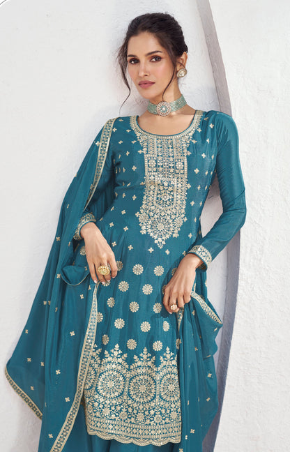 Teal Blue Salwar Kameez Plazzo Dress For Wedding Reception UK for Women's Wear Suit