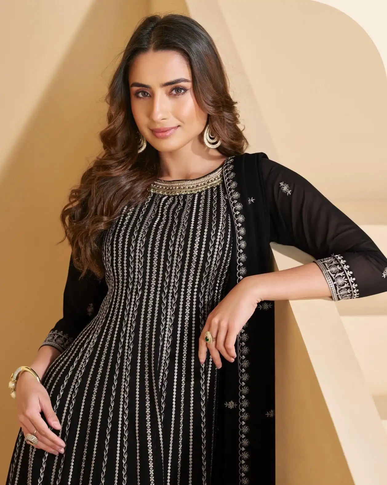 Women's Stitched Designer Georgette Palazzo Suit 