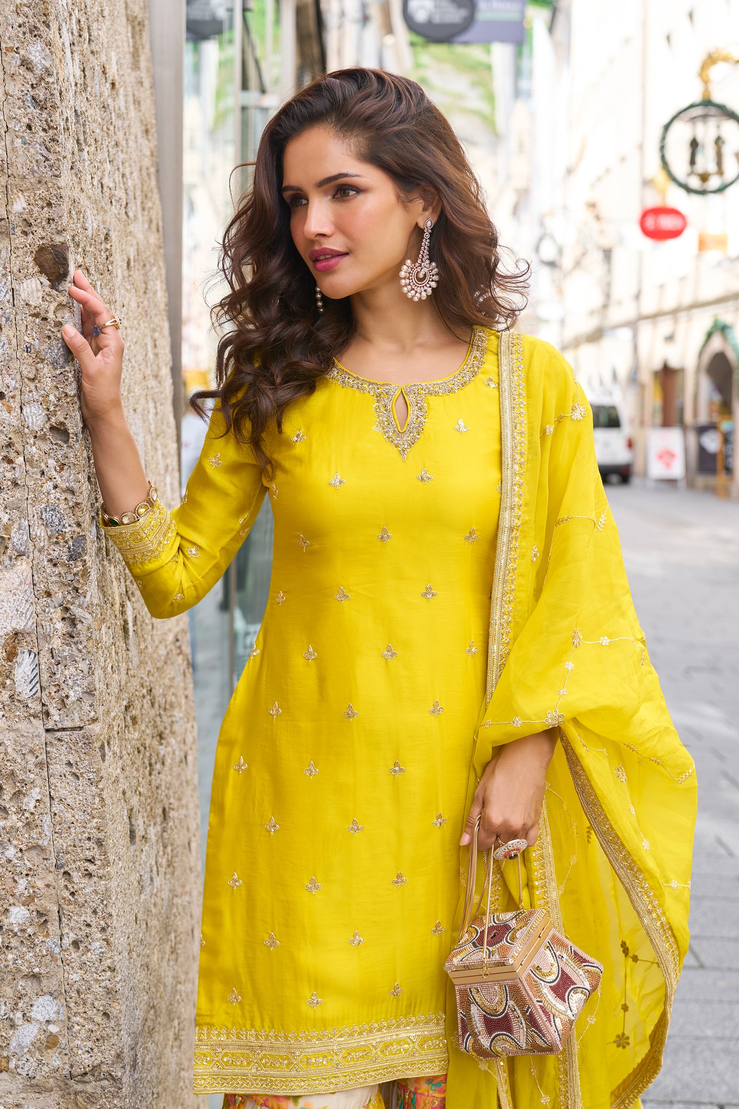 Pakistani Designer Yellow Sequins Sharara Suit 