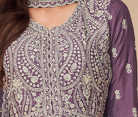 Party Wear Stitched Heavy Dull Santoon Lavender Anarkali Gown Dupatta 