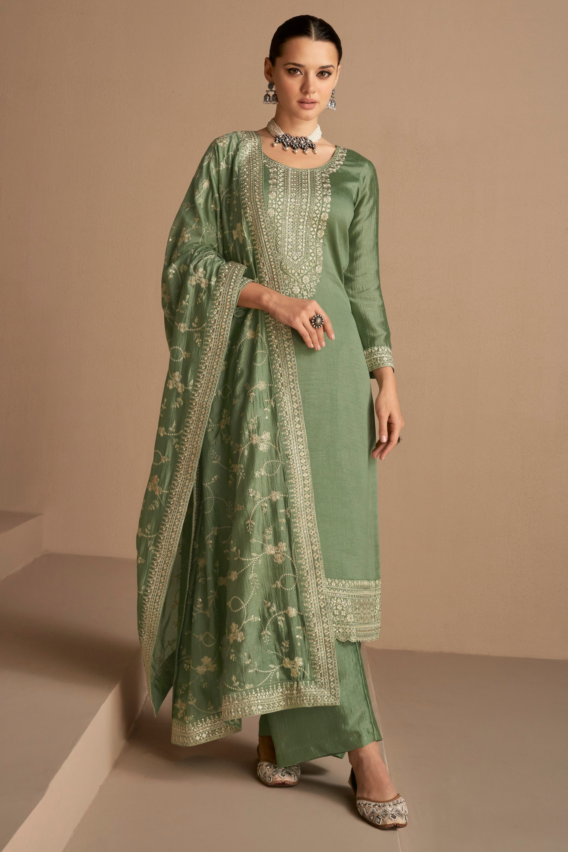 pista green salwar kameez full front view