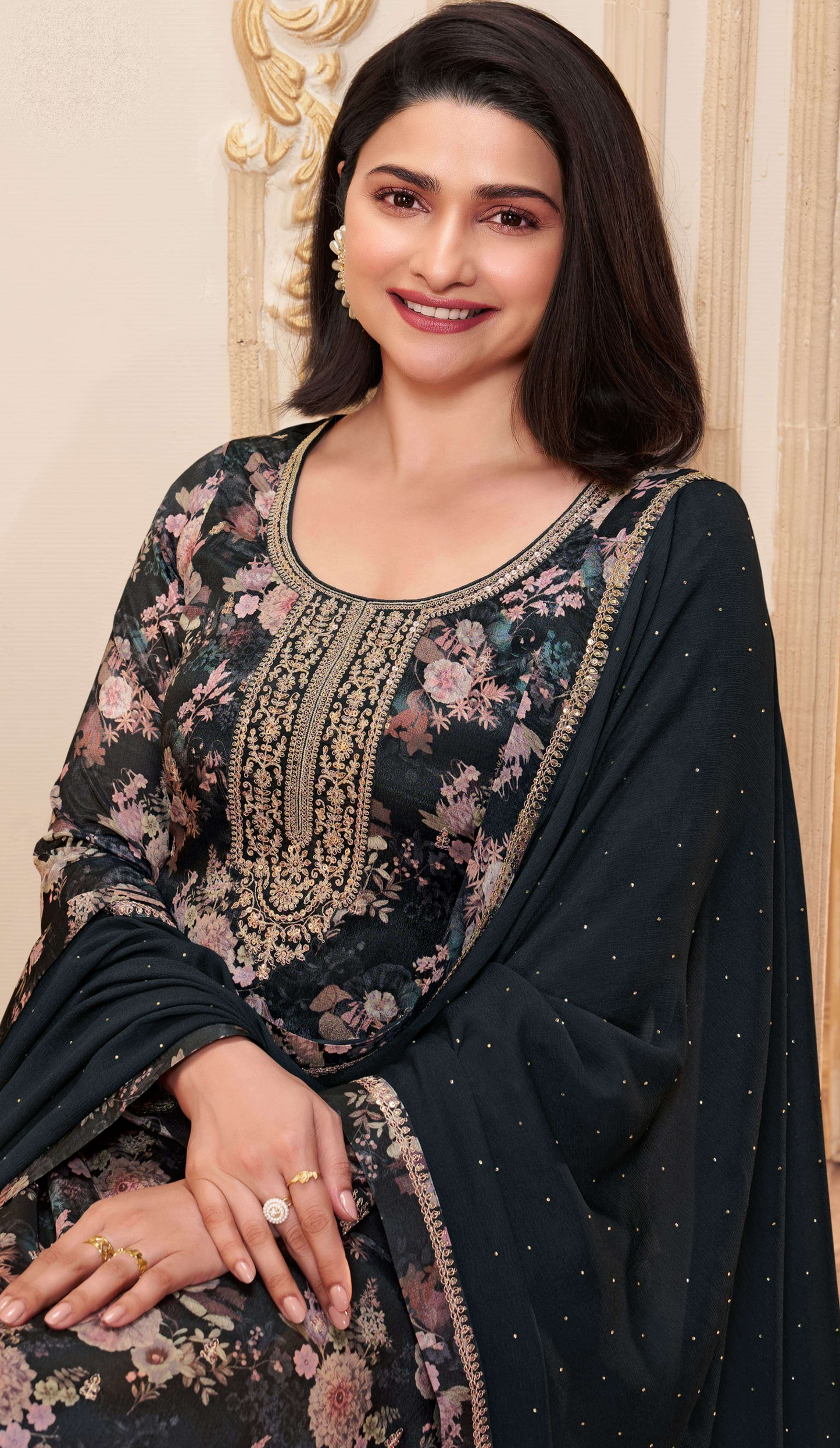 Black Pakistani Salwar Suit With Chinon Dupatta - Plus Size Ethnic Wear USA