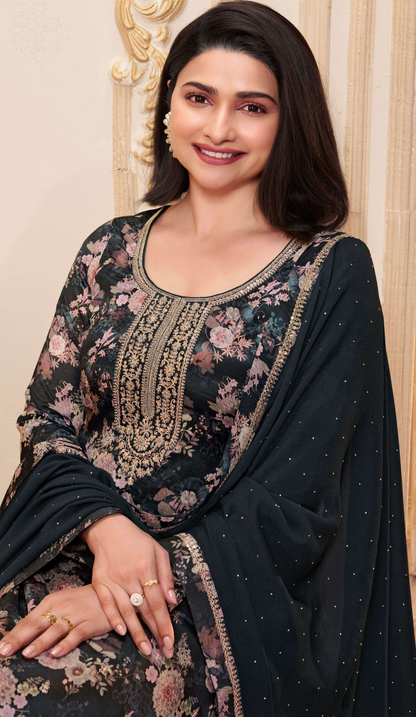 Black Pakistani Salwar Suit With Chinon Dupatta - Plus Size Ethnic Wear USA