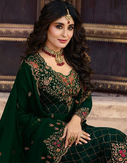 Embroidered dark green salwar kameez ladies set
