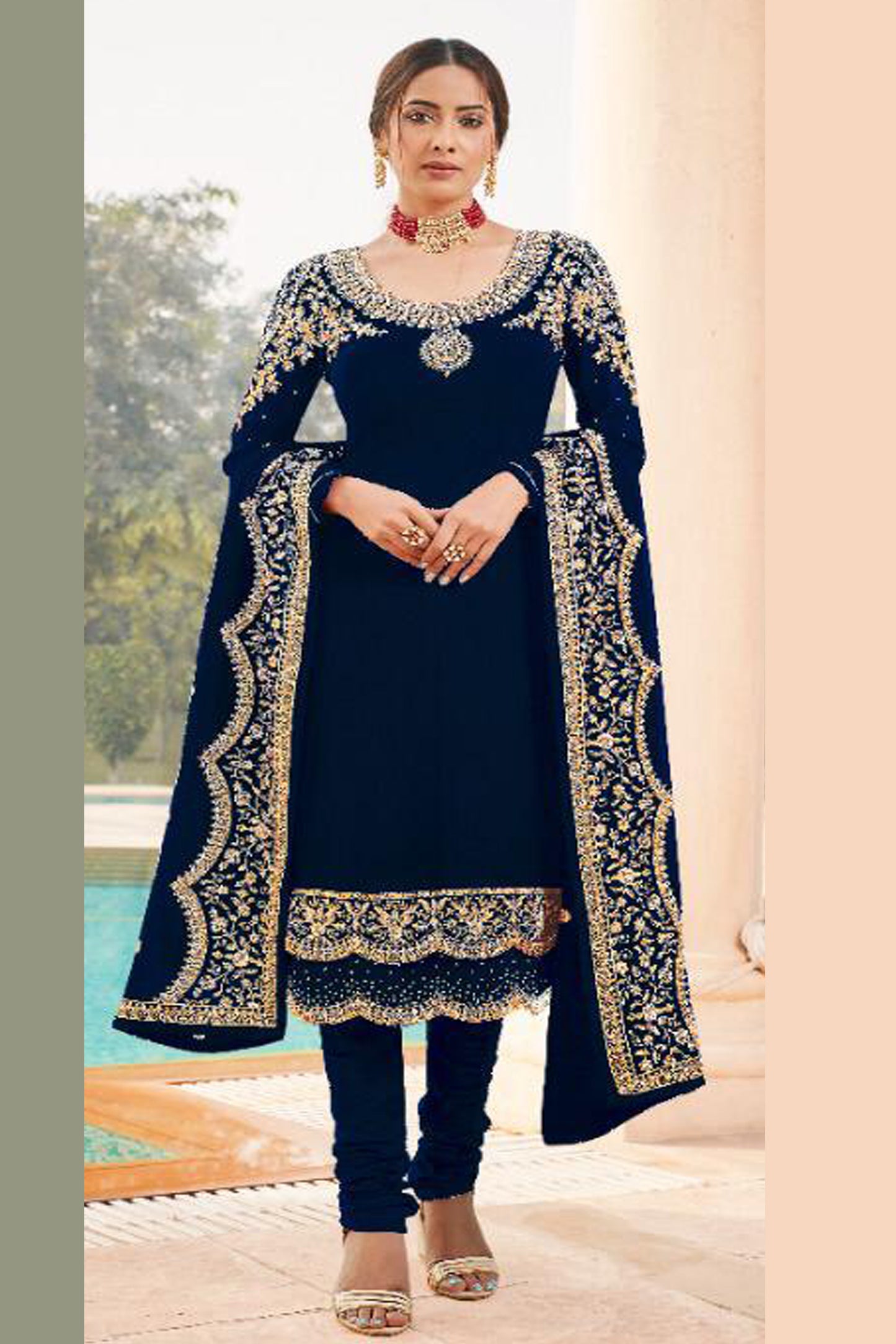 navy blue plus size salwar kurta front view