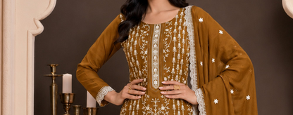 Bronze Salwar Kameez shown in full-length occasion styling