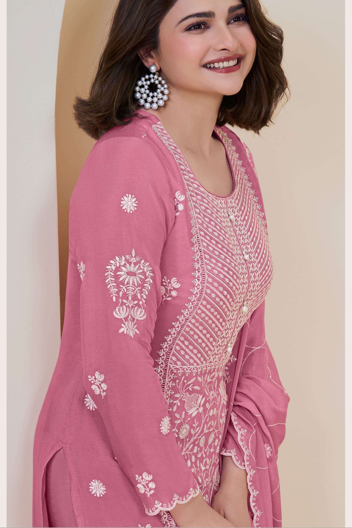 Designer Pink Santoon Salwar Kameez With Embroidery and Dupatta Indian Wedding Wear