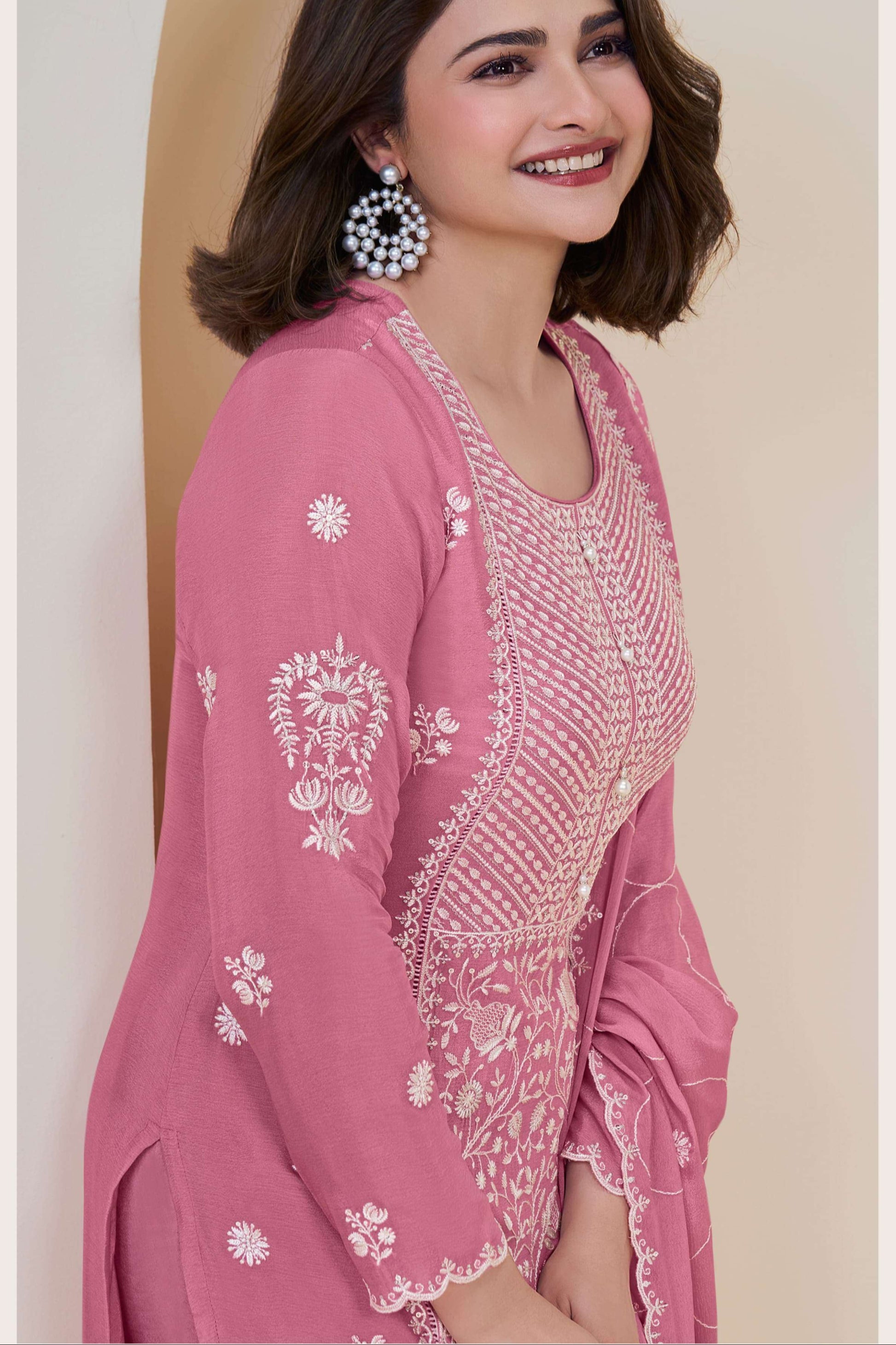 Designer Pink Santoon Salwar Kameez With Embroidery and Dupatta Indian Wedding Wear