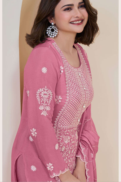 Designer Pink Santoon Salwar Kameez With Embroidery and Dupatta Indian Wedding Wear