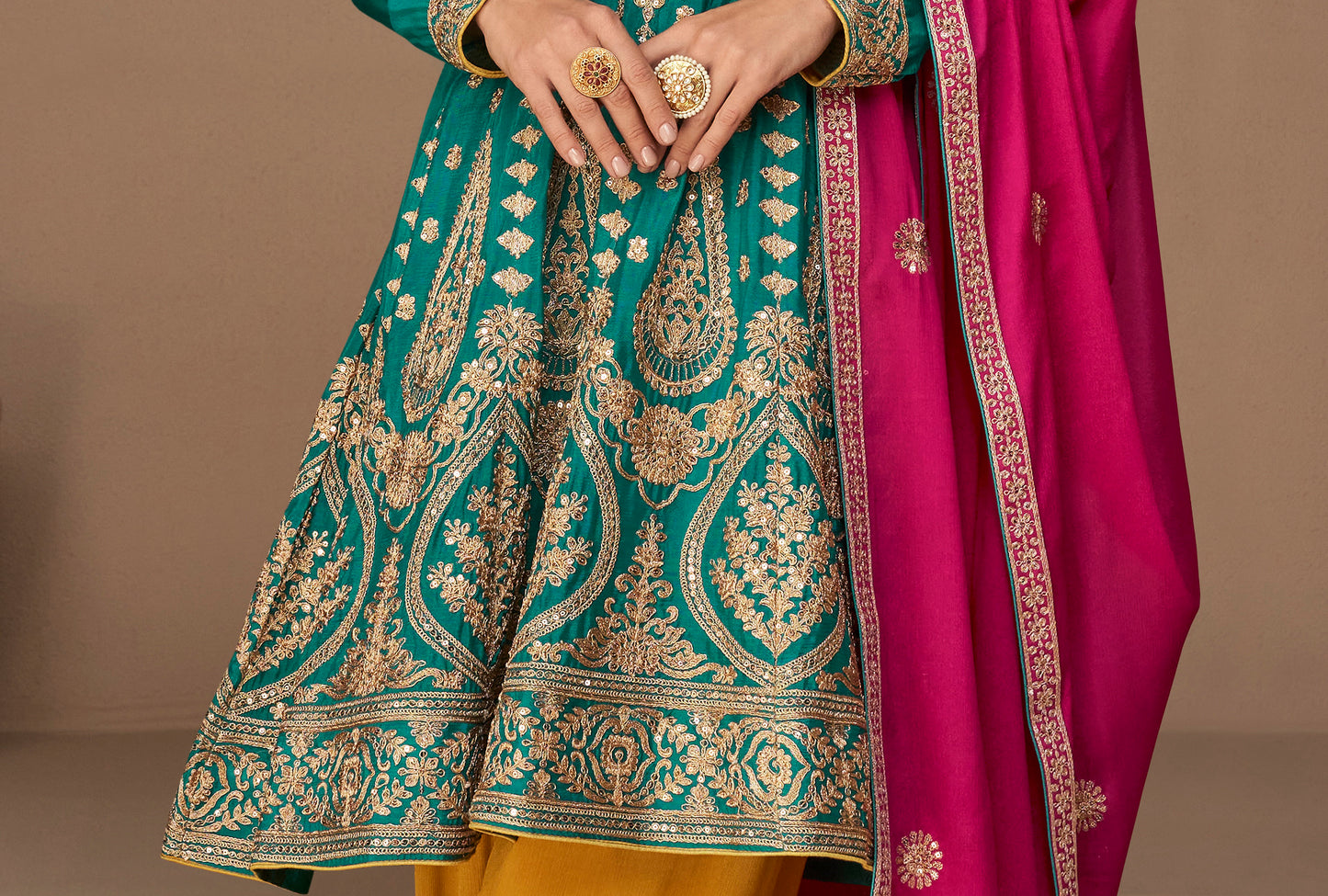 Buy Teal Chinnon Salwar Kameez Online USA, Elegant Wedding Wear Suit