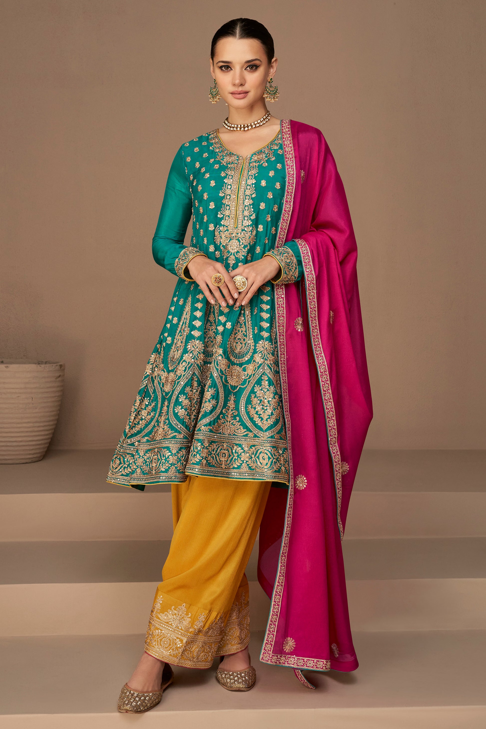 pakistani suit salwar kameez in teal blue front view