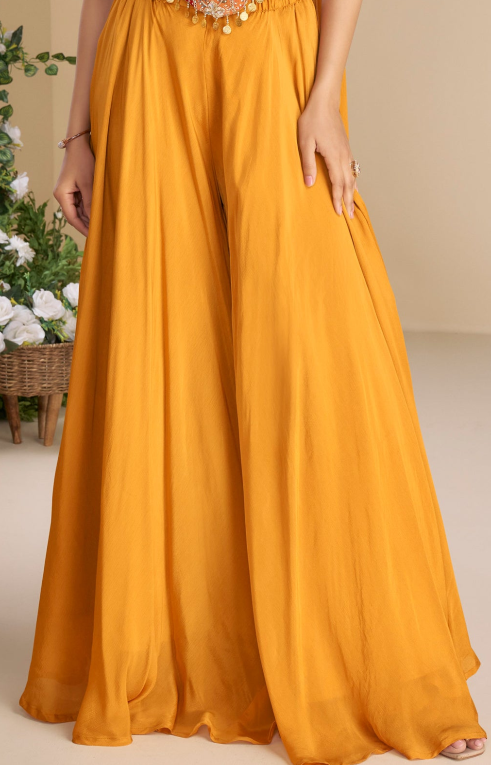 Fusion Palazzo Suit Chinon Silk Haldi Dress – Seyuri
