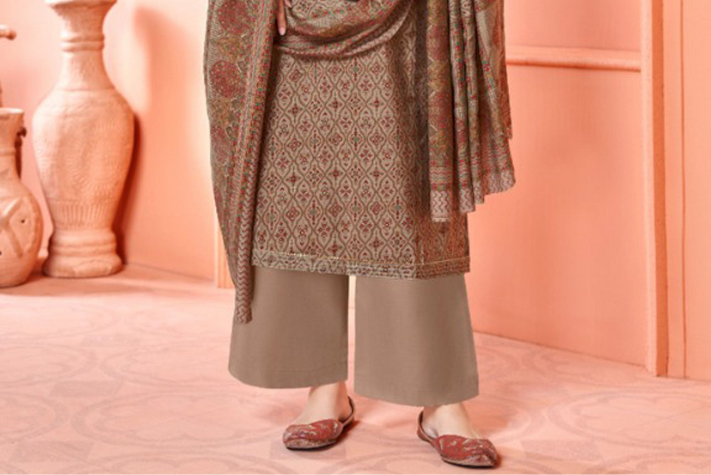 Light brown silk digital printed readymade stylish salwar kameez outfit
