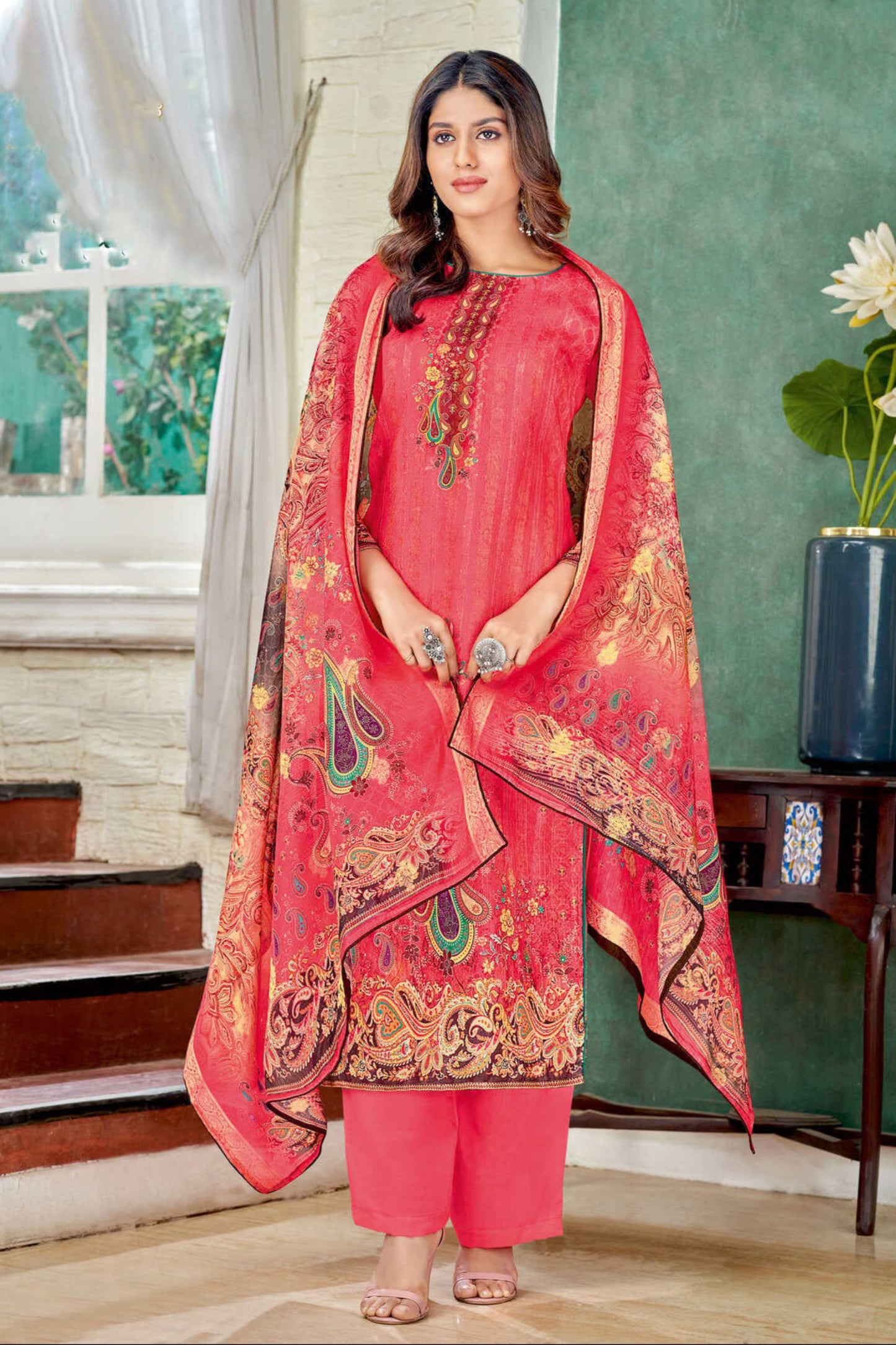 Red colour cotton wear speaks tradition and boldness – perfect for weddings and festive nights.

