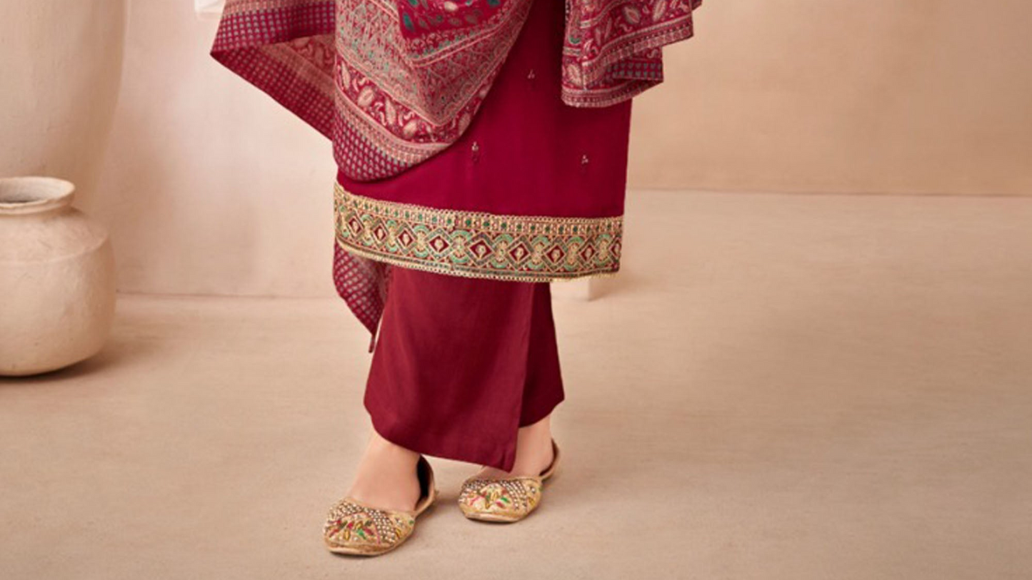 Indian festival wear silk salwar kameez pant suit with printed dupatta