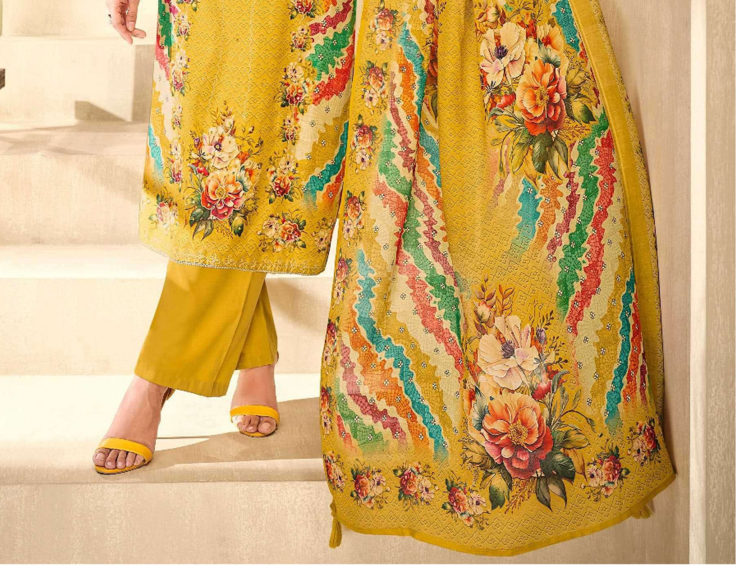 Comfortable yellow cotton outfit with a fresh and bright look, perfect for haldi functions, casual days, and summer wear.
