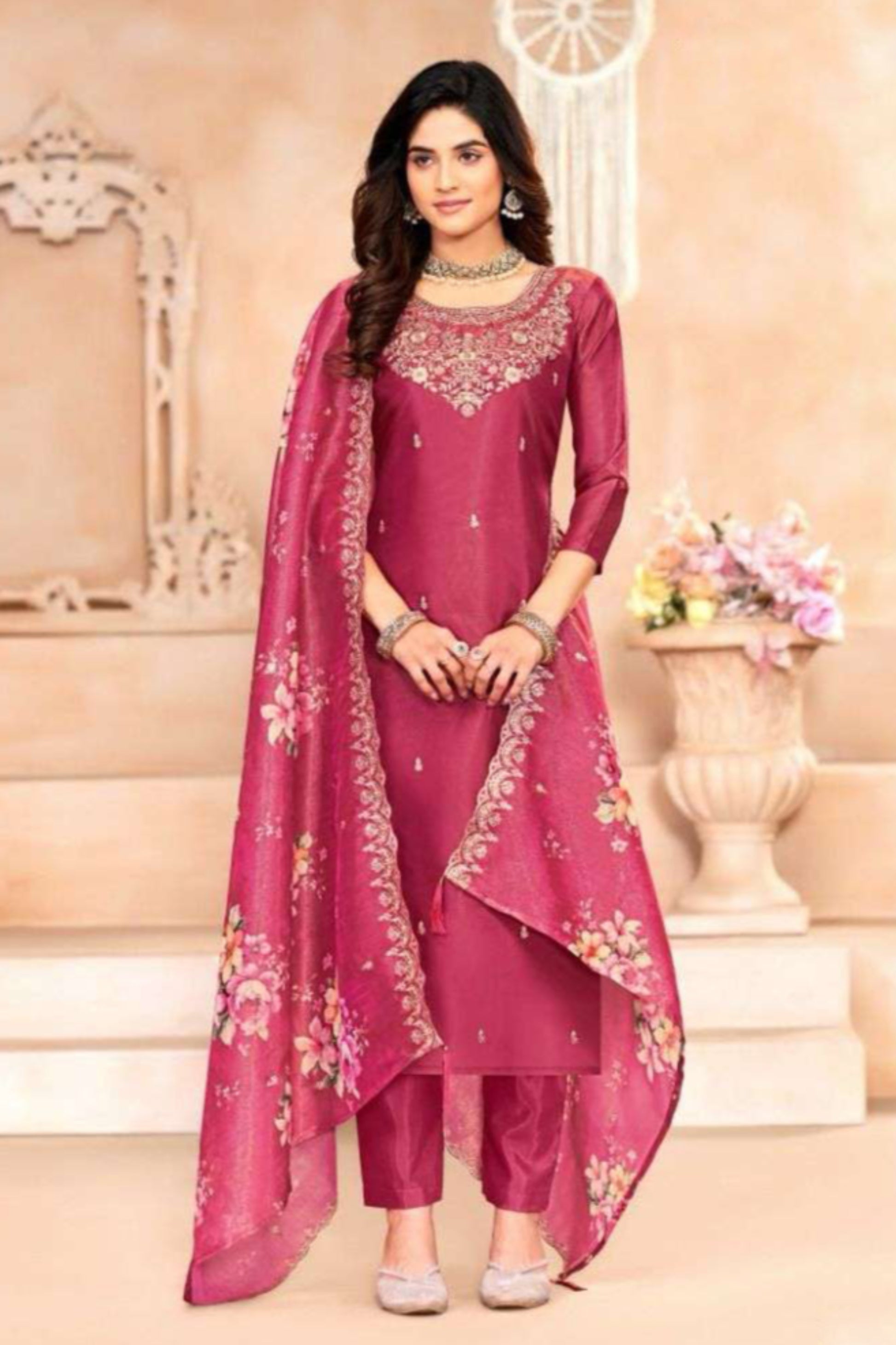 Pink cotton wear with its soft and cheerful tone is perfect for everyday comfort, festive mornings, and graceful casual outings.
