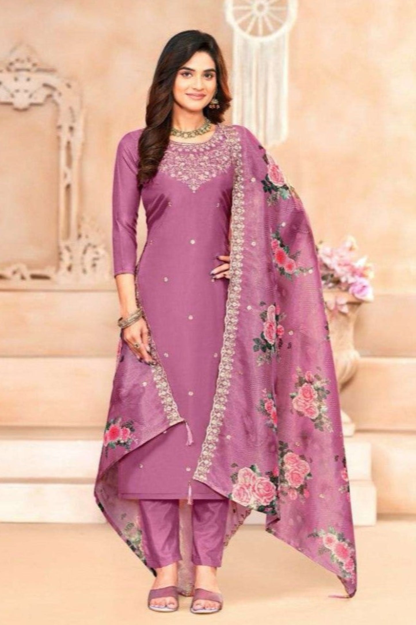 Mulberry Pink Cotton Salwar Kameez Dupatta For Casual Wear
