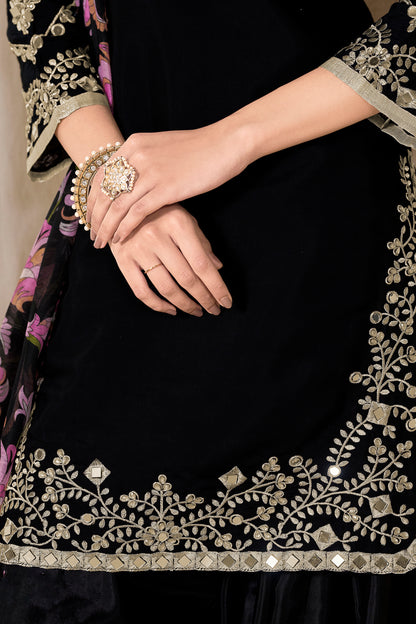 Black Patiyala Outfit with Gold Embroidery Work Salwar Kameez Suits