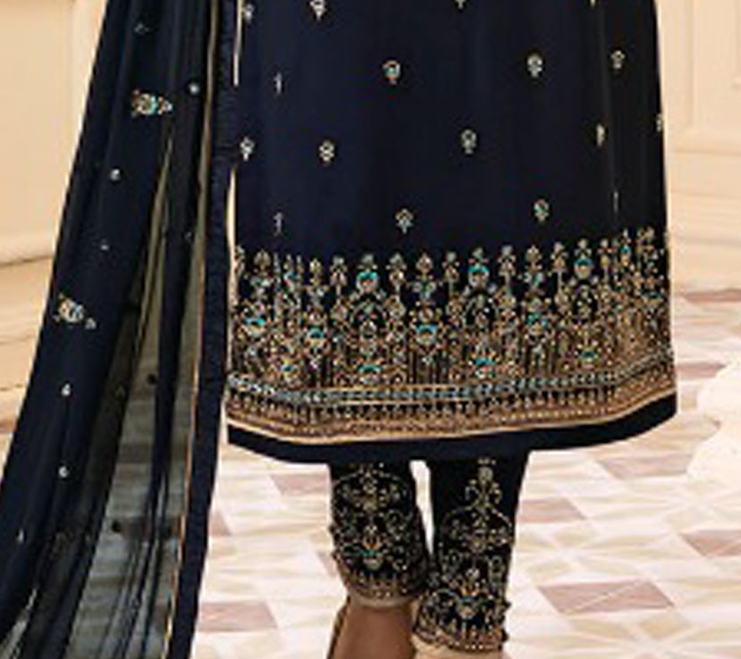 blue salwar kameez embroidery worked dress