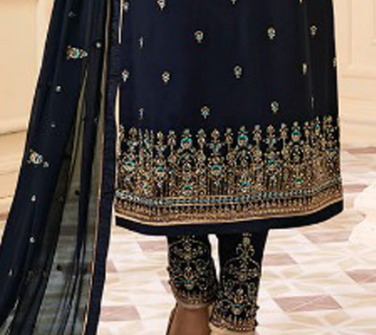 blue salwar kameez embroidery worked dress