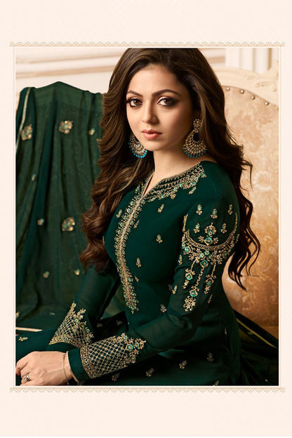 Dark green georgette salwar kameez with embroidery detail