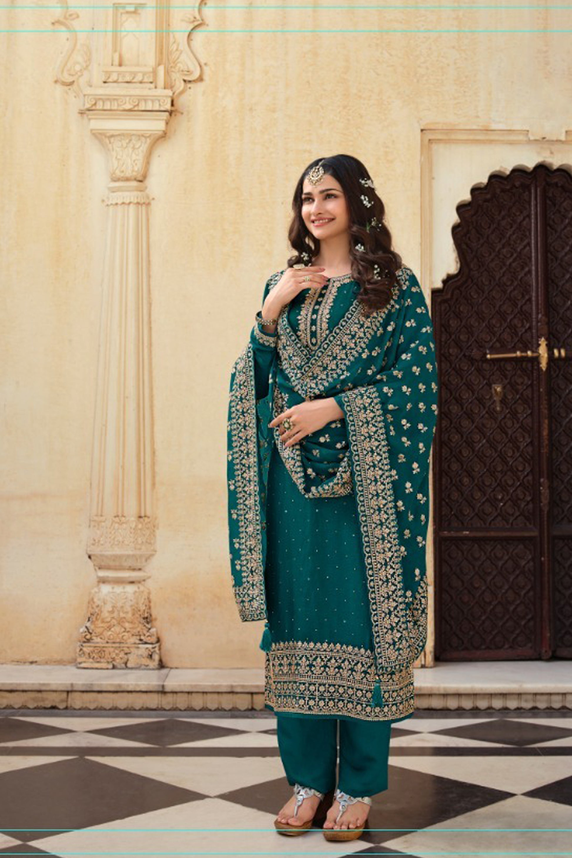 plus size salwar kameez dark green full front view