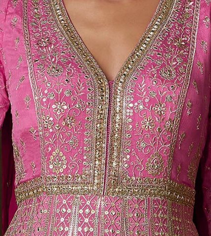 Designer Pink Anarkali Heavy Embroidery Worked Real Georgette Dupatta Suits 