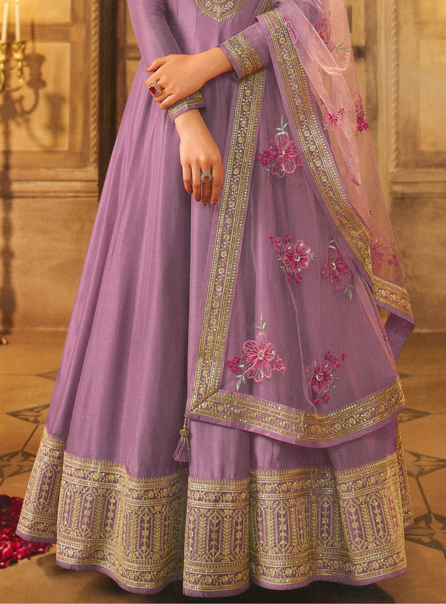 Indian Party Wear Purple Full-Floor length Anarkali Gown with Dupatta Suits