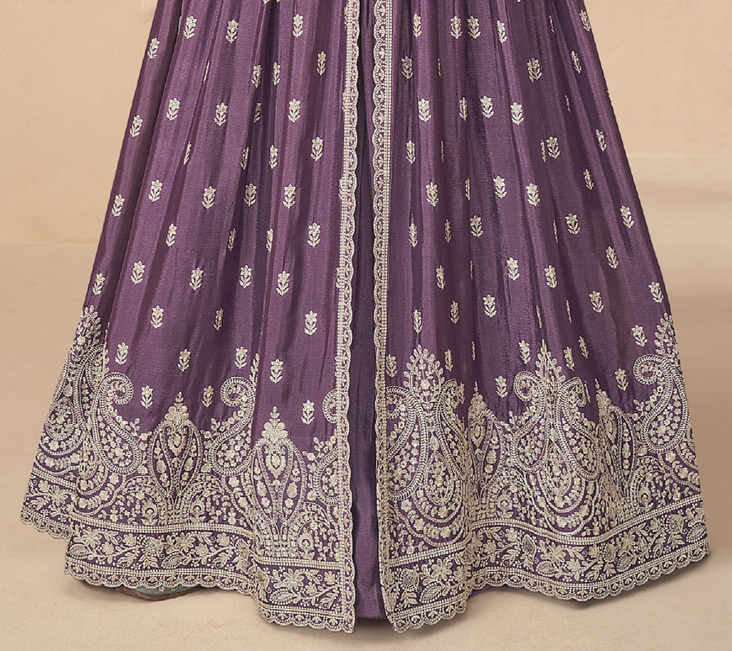 Party Wear Stitched Heavy Dull Santoon Lavender Anarkali Gown Dupatta 