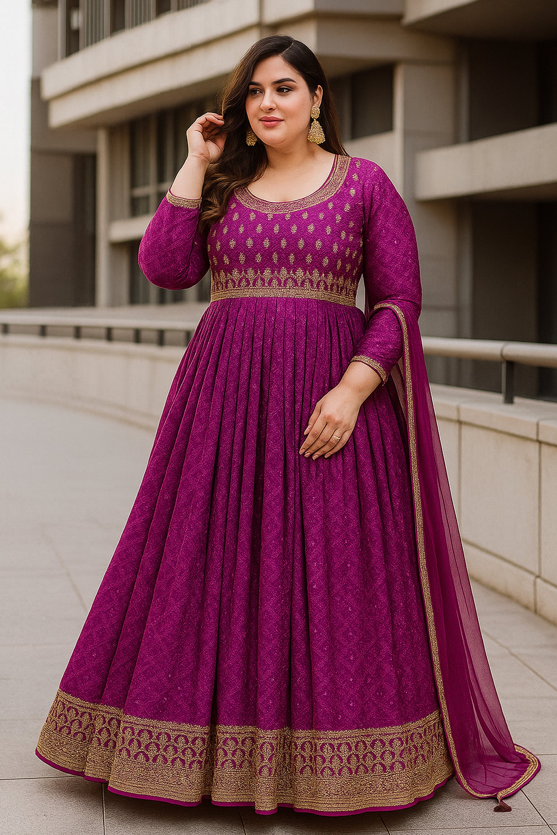 New Indian Designer Purple Anarkali Gown with Heavy Dupatta Suit