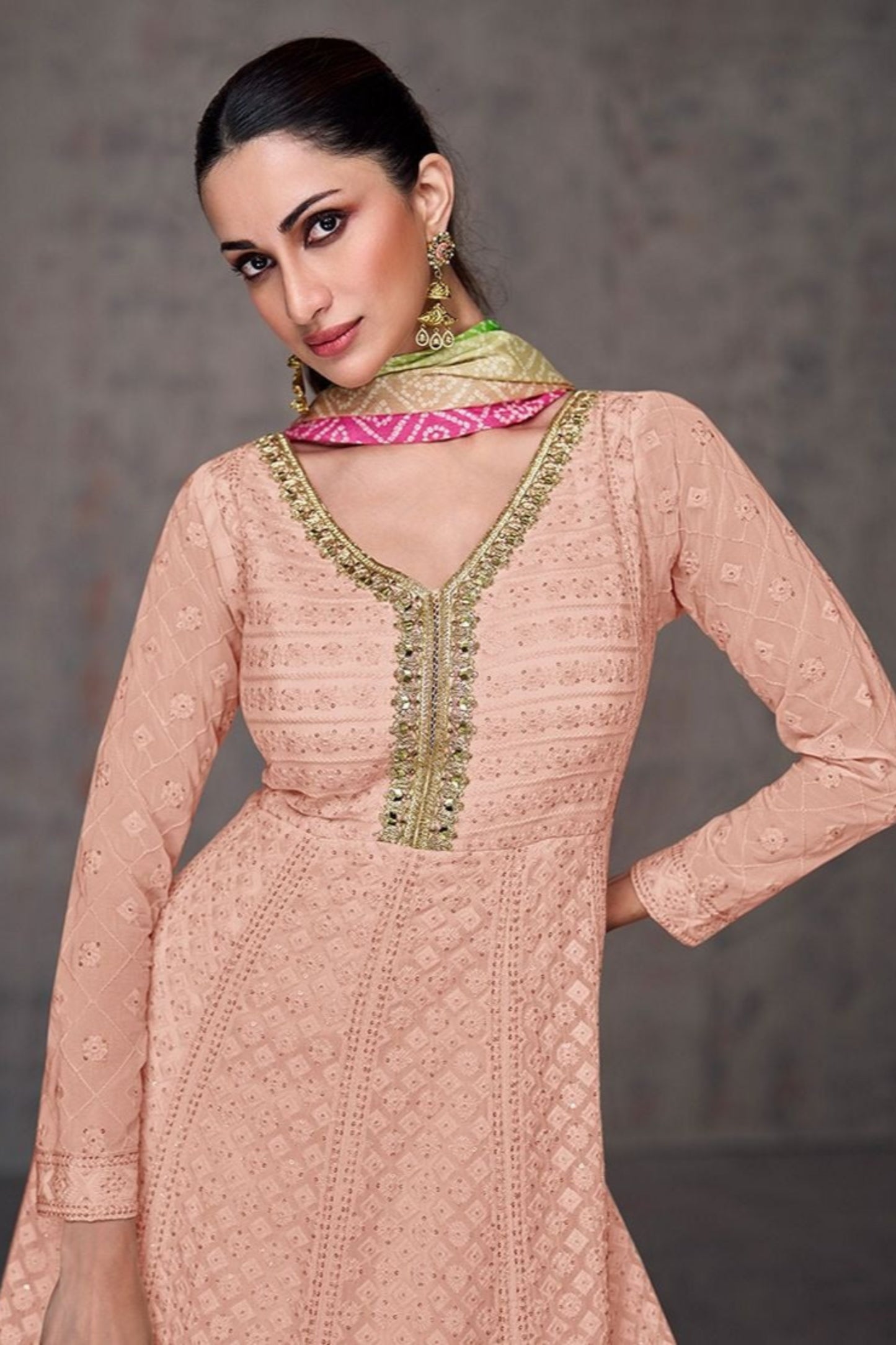 Peach Anarkali Gown With Dupatta Indian Wedding Dress CANADA Wear